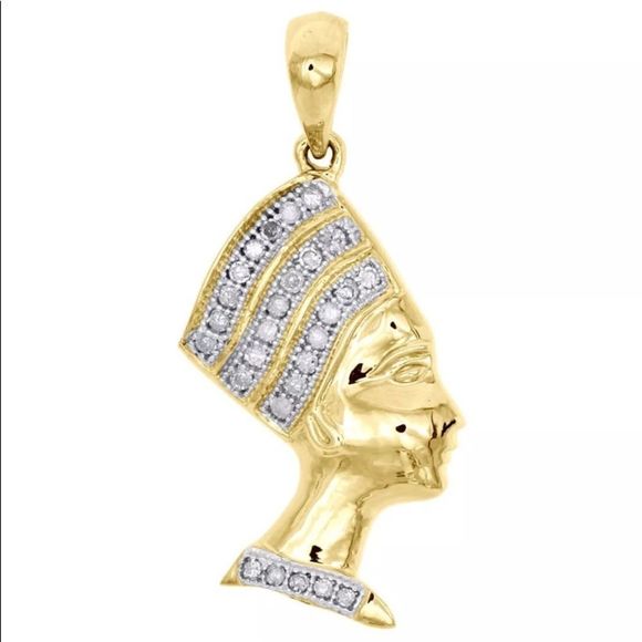 Solid Gold Diamond Egyptian Nefertiti Pendant New